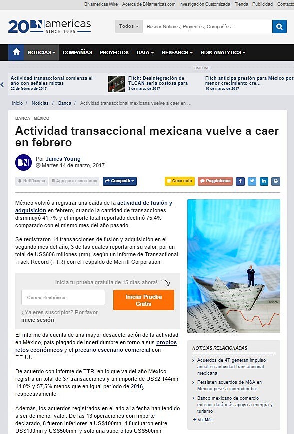 Actividad transaccional mexicana vuelve a caer en febrero